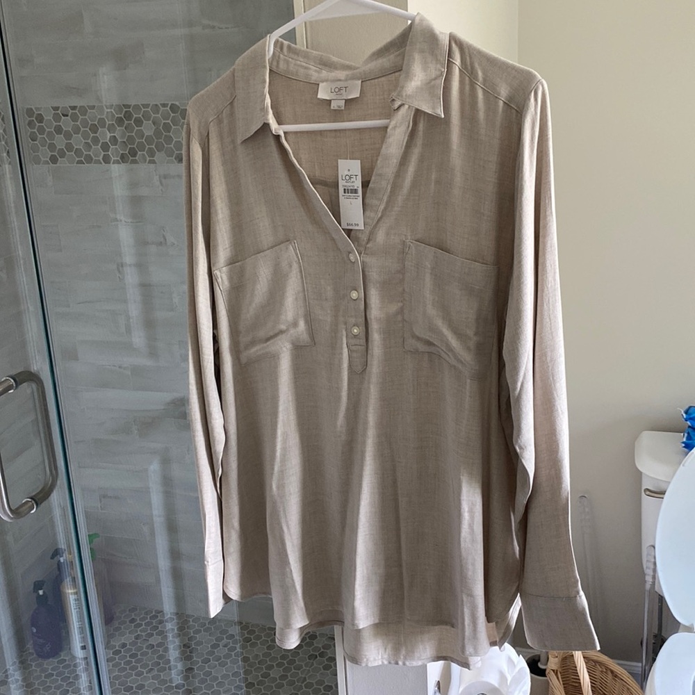 LOFT long sleeve light soft quarter button top